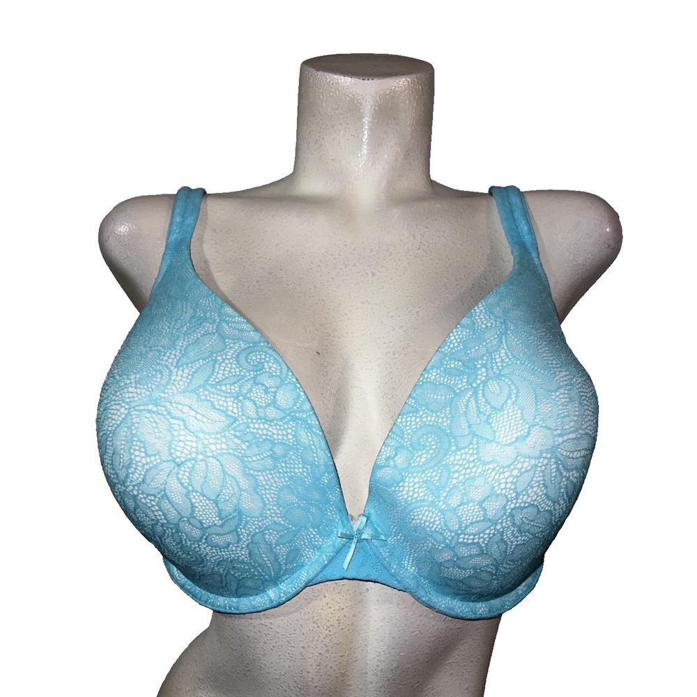 Cacique Light Blue Floral Lace Full Coverage Underwire Bra 40G Logo Straps
